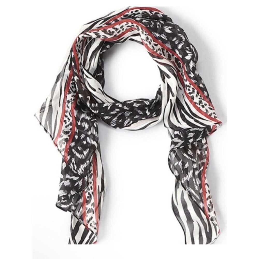 Cabi Fable 100% Silk Scarf Black and White Animal Print Scarf #4030 New - Picture 1 of 10